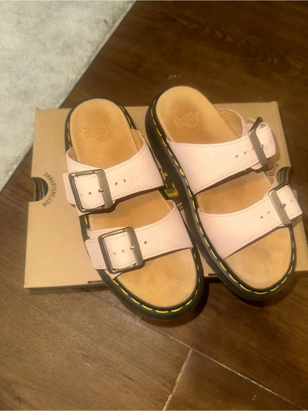 Dr. Martens Josef Powder Pink Dual Buckle Slide Sandals - Picture 2 of 4